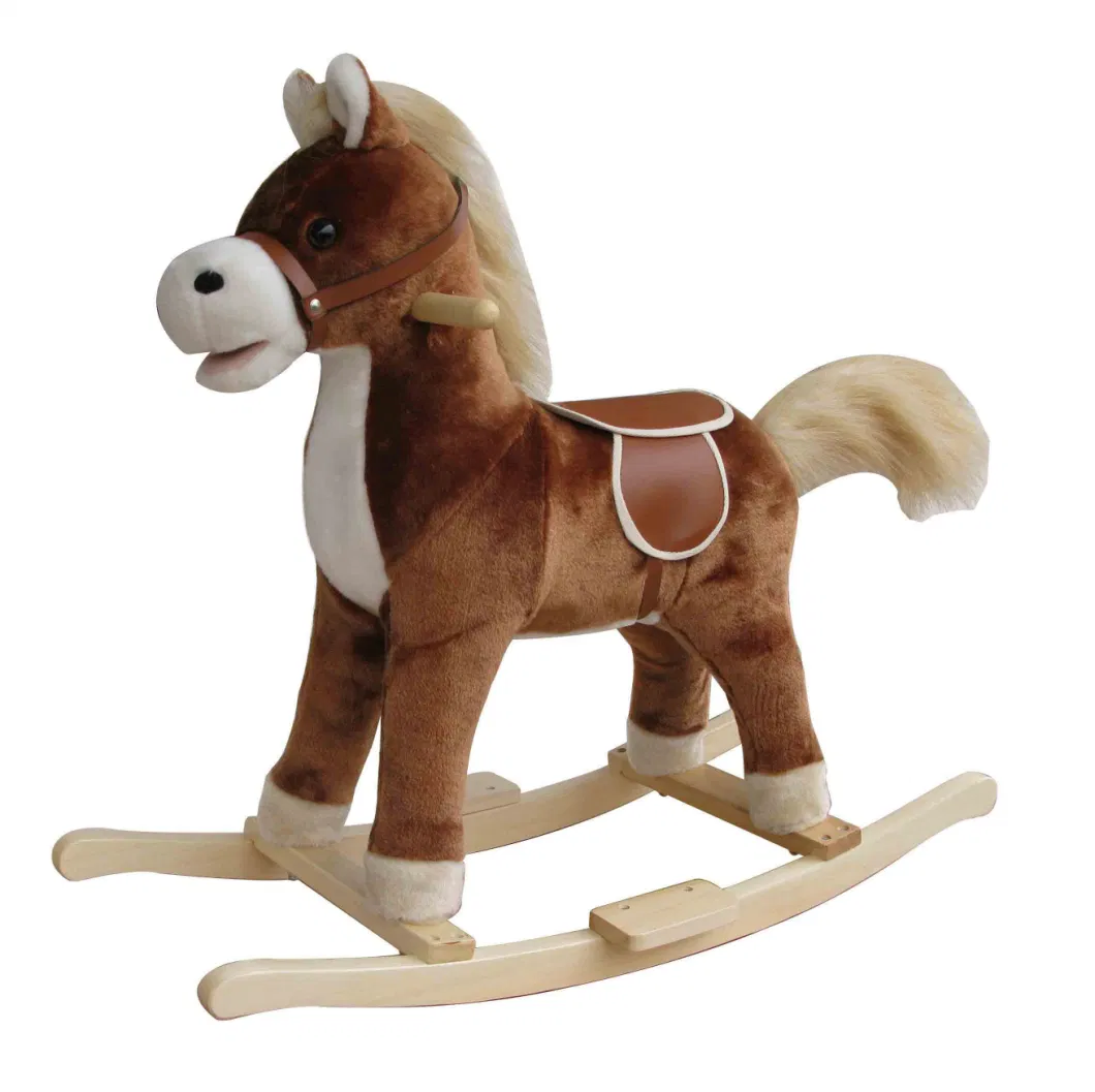 Custom Kids Ride on Trojan Electrical Plush Wooden Rocking Horse Toy Manufacturer