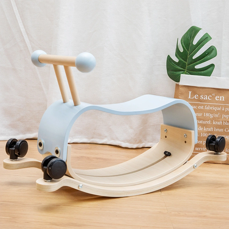 Customized Pink 2 in 1 Rocking Horse Riding with Wheels Kids Wooden Montessori Toys