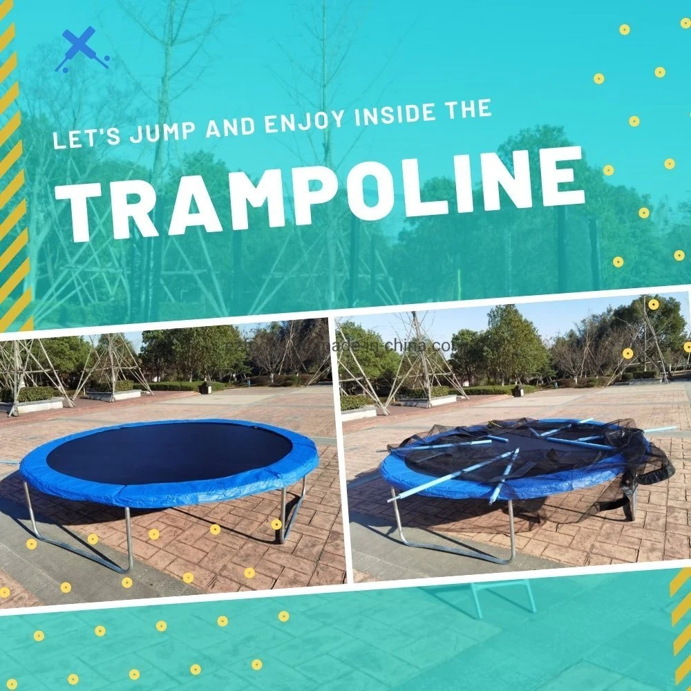 Safety Jumping Mat Spring T-Hook Safety Enclosure Net Trampoline with Ladder Pole Secure Include All Accessories, Great for Outdoor Activities Bl14472