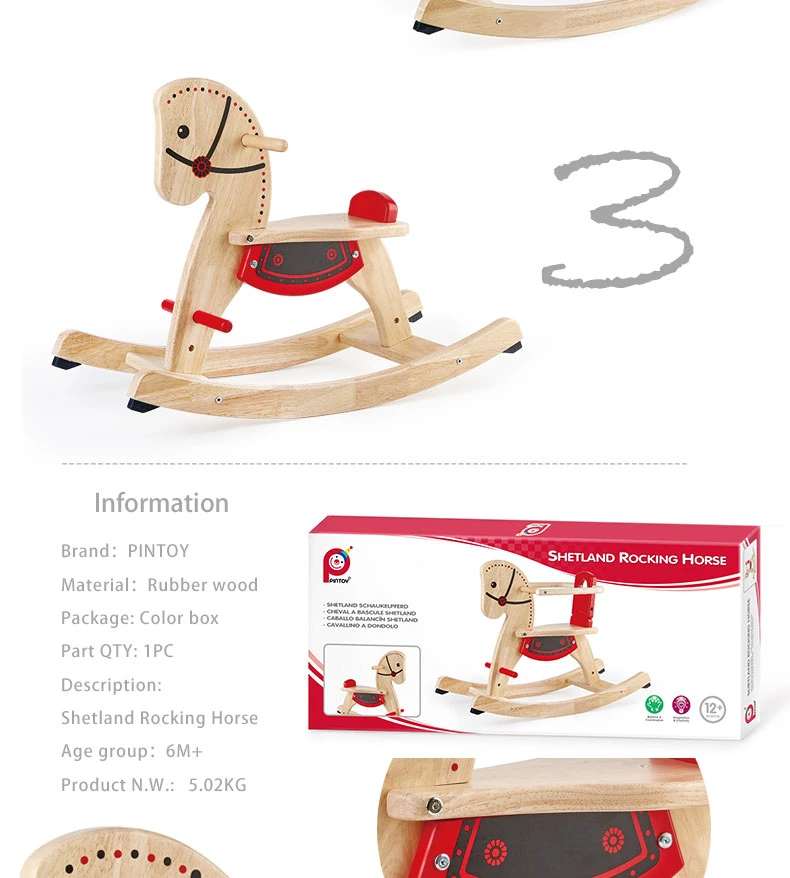 P0001 Pintoy Baby Toy Classic Wooden Shetland Rocking Horse