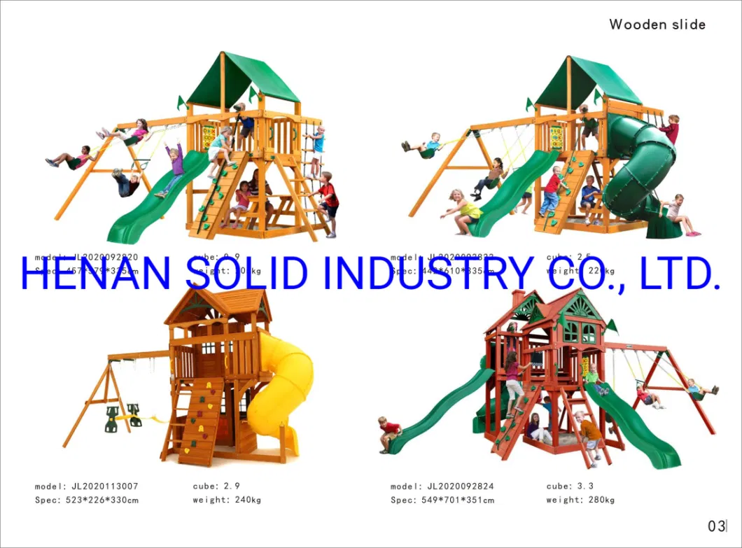 Safety Outdoor Wooden Double Play Center Slide Swing Set for Children