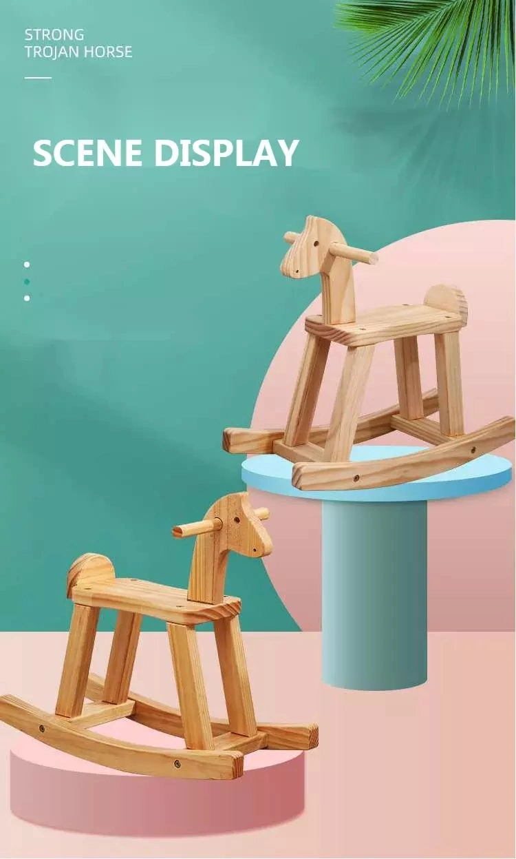 Modern Fashion Natural Solid Wood Children&prime; S Trojan Rocking Horse Toys for Kids