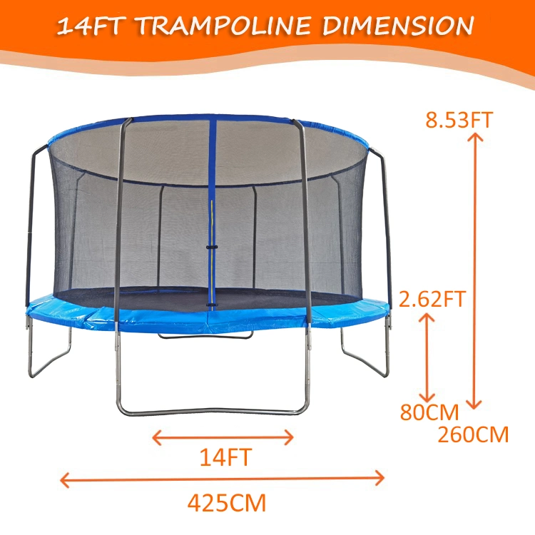 Funjump Recreational High Quality Safety Net Outdoor Trampoline 14FT with Ladder and Basketball Hoop