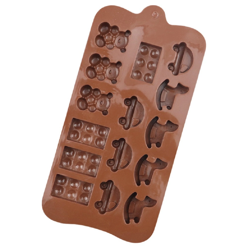 Silicone Chocolate Mold, Toy Series, Rocking Horse, Car, Toy Brick Blocks and Teddy Bear, Non-Stick, Food Grade Silicone, Baking Mold or Ice Tray Wbb17536