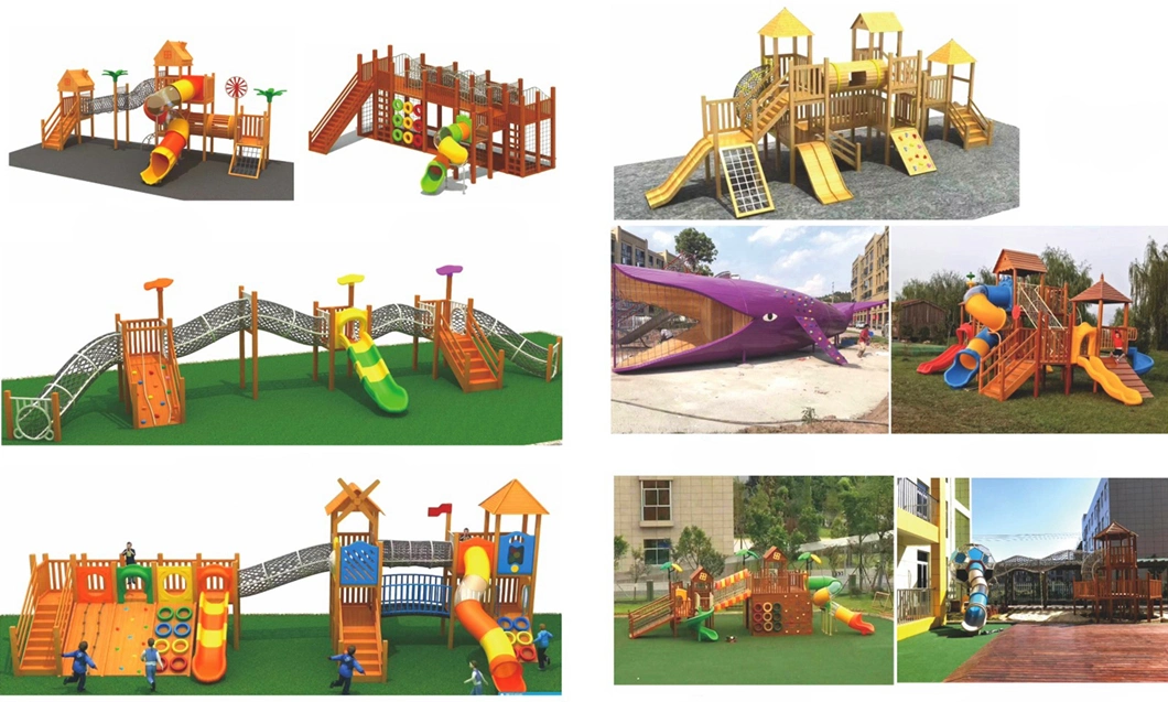 Customized Park Outdoor Wooden Playground Equipment Slide Combination