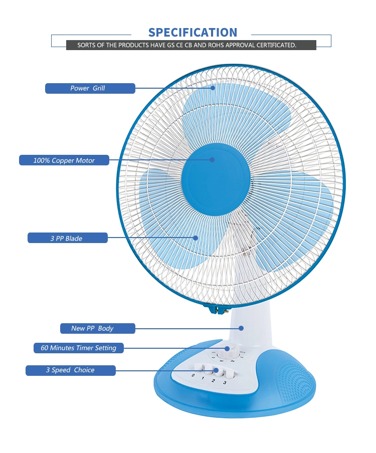 3 Speed 12&quot; Electric Oscillation Table Fan Desk Fan with Low Noise