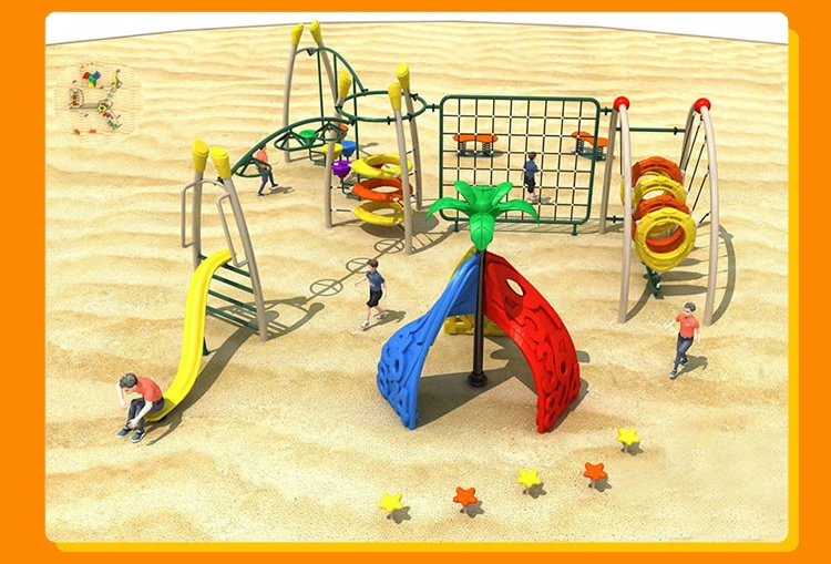 Amusement Park Children Metal Pipe Climbing Monkey Bar with Plastic Slide