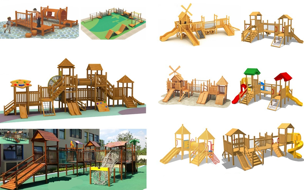 Customized Park Outdoor Wooden Playground Equipment Slide Combination