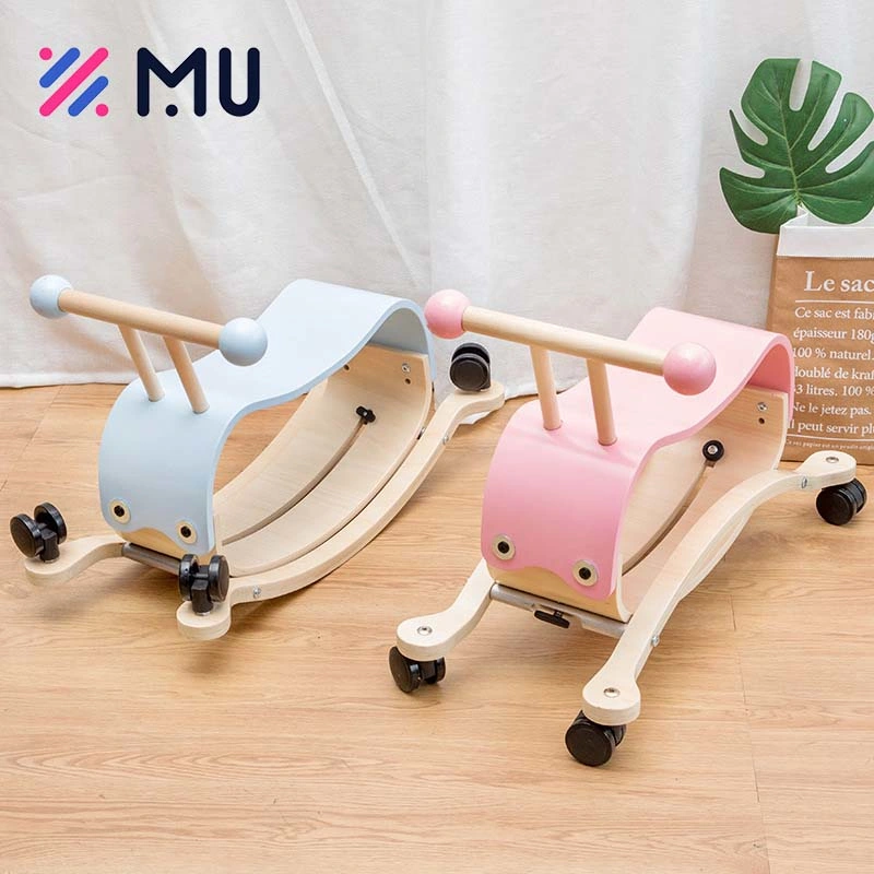 Pink 2 in 1 Wooden Rocking Horse Riding with Wheels Kids Montessori Toys