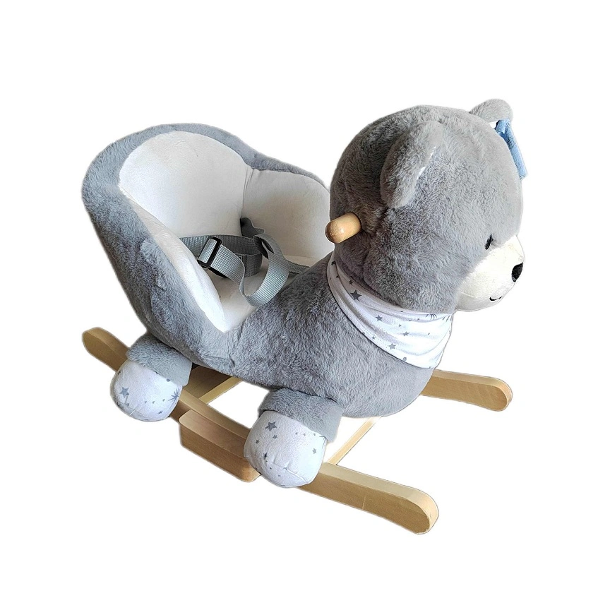 Custom Kids Baby Trojan Wooden Rocking Horse Chair Stuffed Plush Toy Manufacturer