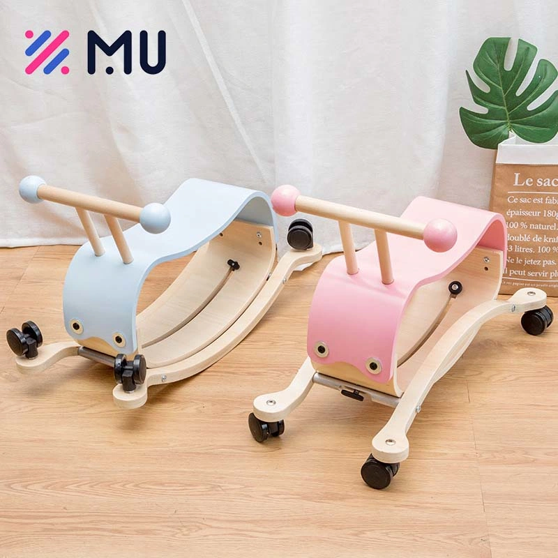 Customized Pink 2 in 1 Rocking Horse Riding with Wheels Kids Wooden Montessori Toys