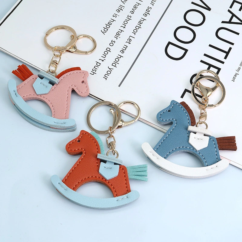 Leather Pony Pendant Rocking Horse Cartoon Creative Keychain Ornament