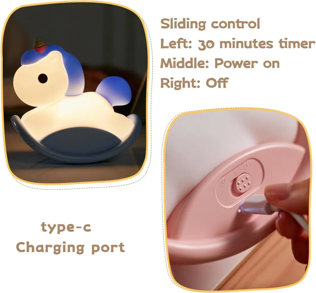 Silicone Rocking Horse Bedside Light for Kids Touch Control Light