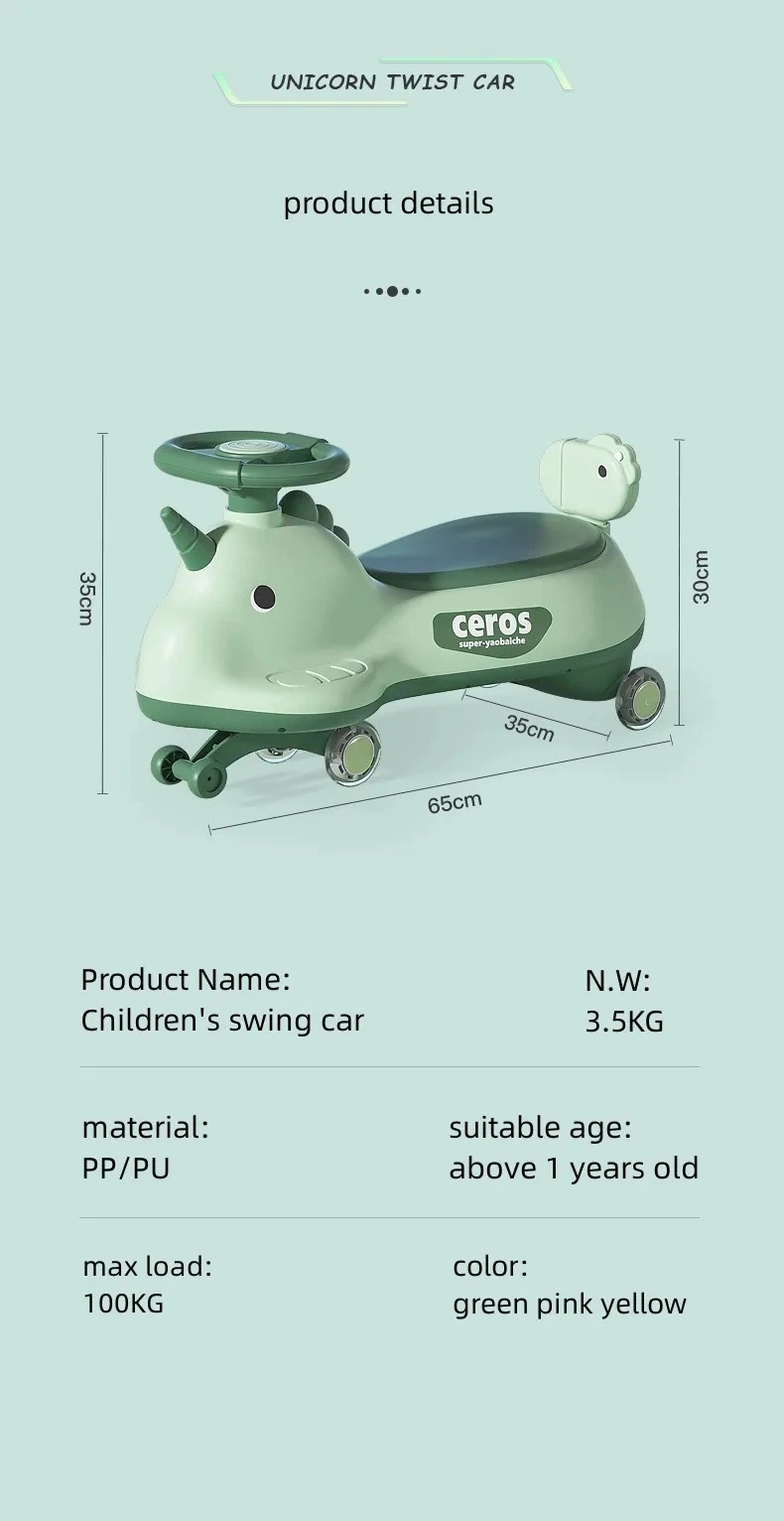 Hot Sale Unique Design Plastic Baby Plasma Car Children Cartoon Swing Toy Car From Xingtai Factory