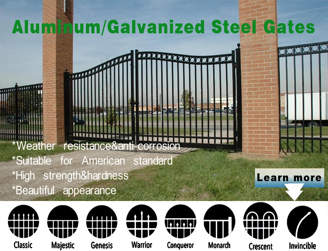 Security Steel Tubular Garden Fence Gate Aluminum Spear Top Door Steel Door Slide Double Gates