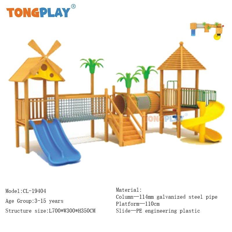 Kids Outdoor Wooden Playhouse Kindergarten Outdoor Playground Plastic Slide Equipment