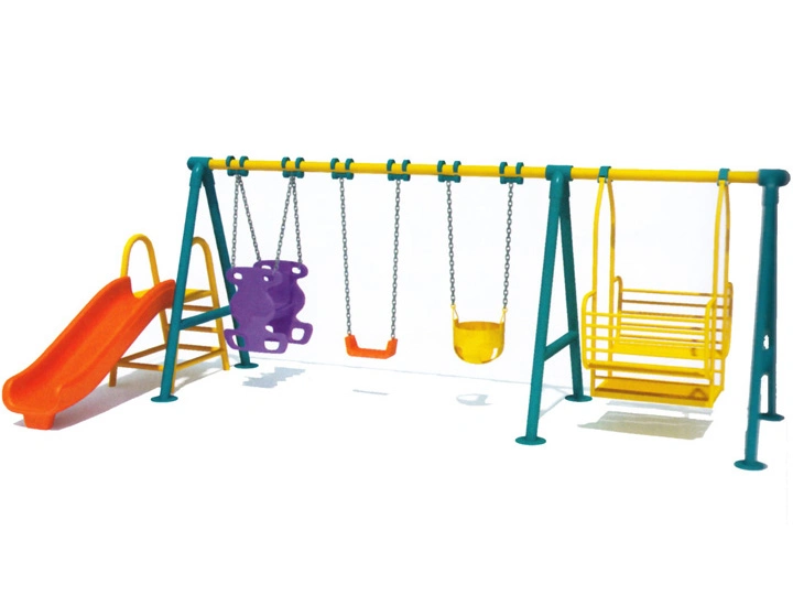 Backyard Metal Swing Set with Climbing Wall