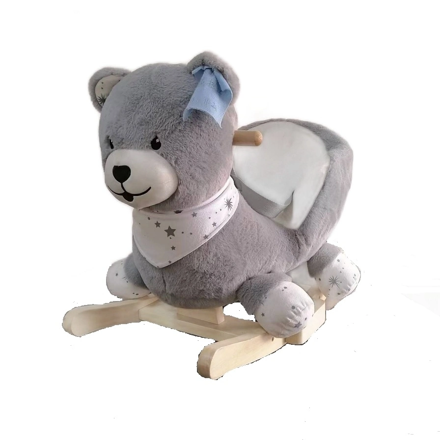 Custom Kids Baby Trojan Wooden Rocking Horse Chair Stuffed Plush Toy Manufacturer