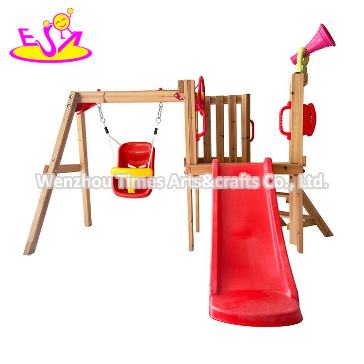 New Design Kids Outdoor Playground Wooden Slide Swing Set for Backyard W01d283