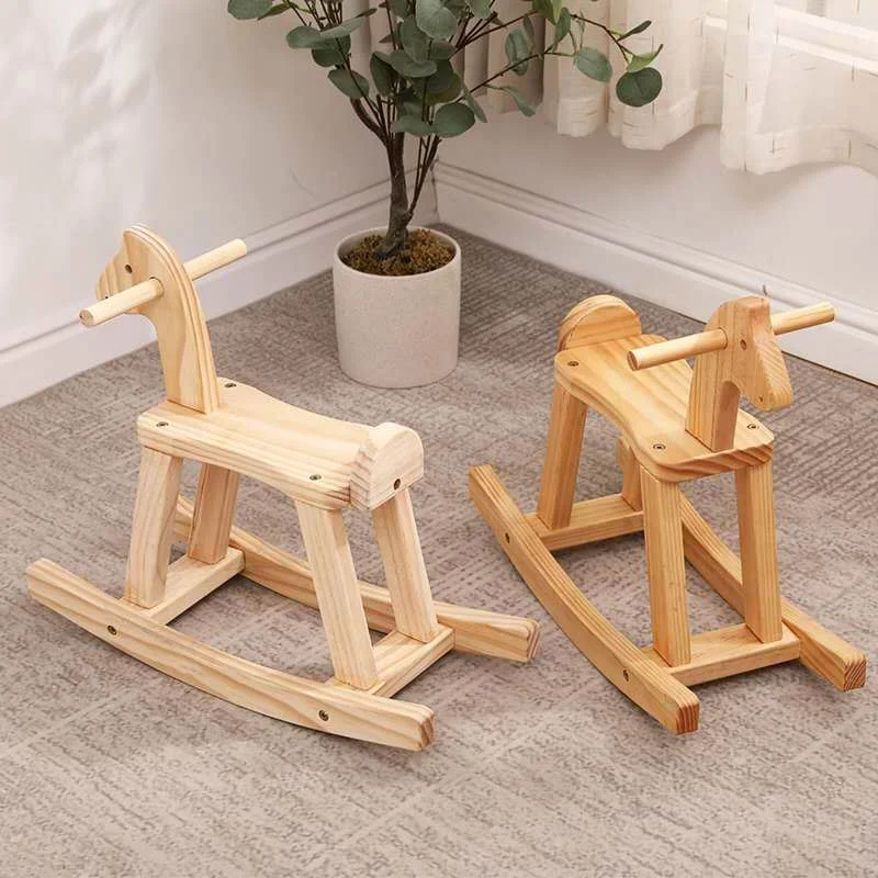 Modern Fashion Natural Solid Wood Children&prime; S Trojan Rocking Horse Toys for Kids