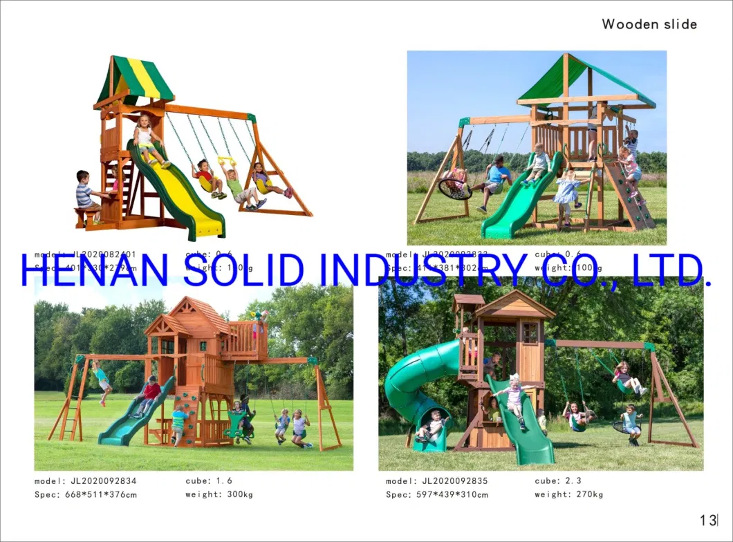 Safety Outdoor Wooden Double Play Center Slide Swing Set for Children