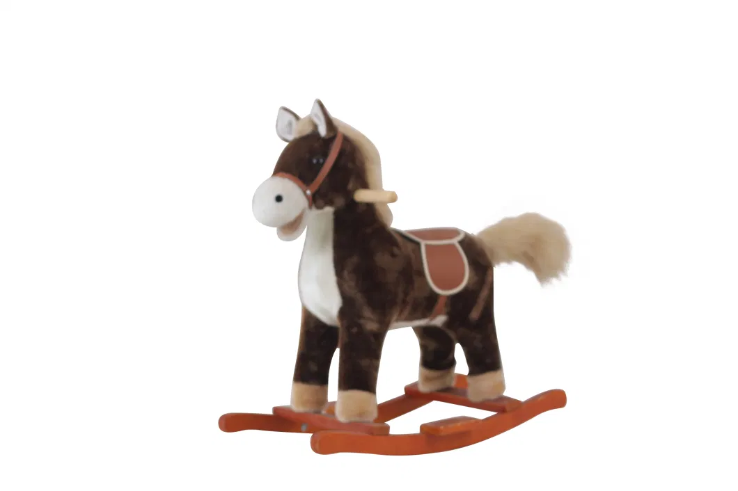 Wooden Children&prime; S Rocking Horse Plush Toy Baby Baby Dual-Purpose Rocking Car Riding First Birthday Gift Toy