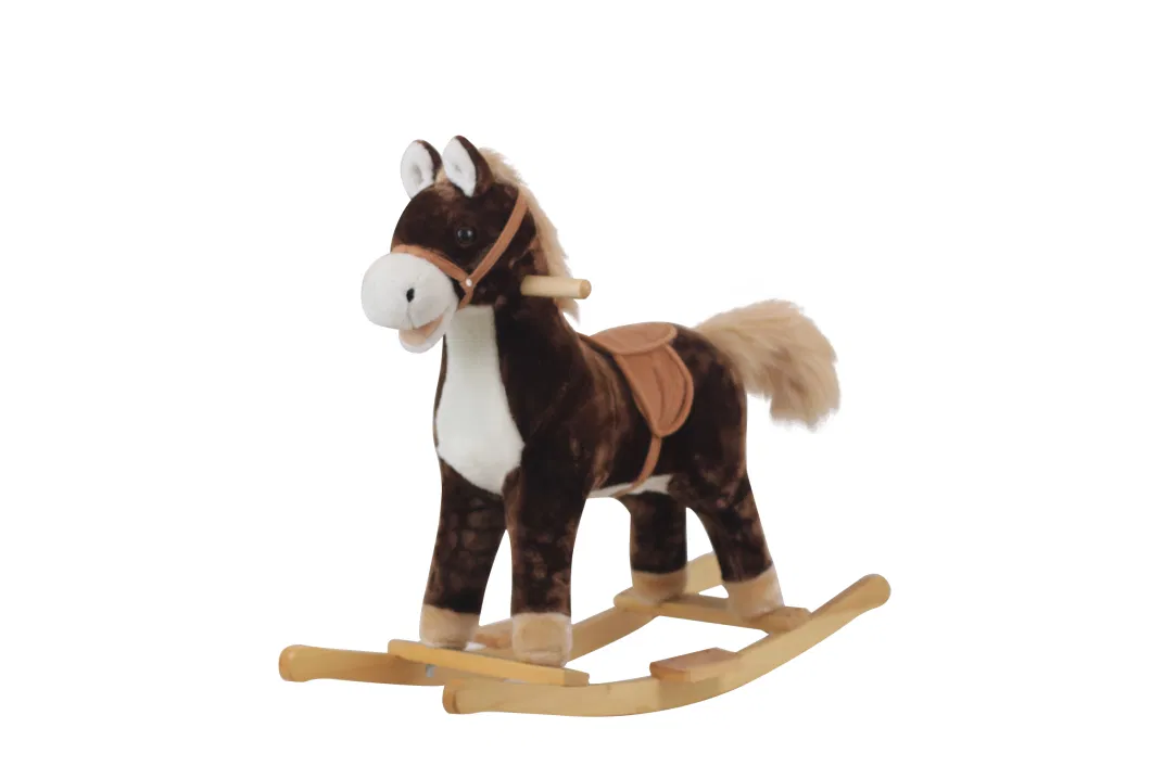 Wooden Children&prime; S Rocking Horse Plush Toy Baby Baby Dual-Purpose Rocking Car Riding First Birthday Gift Toy