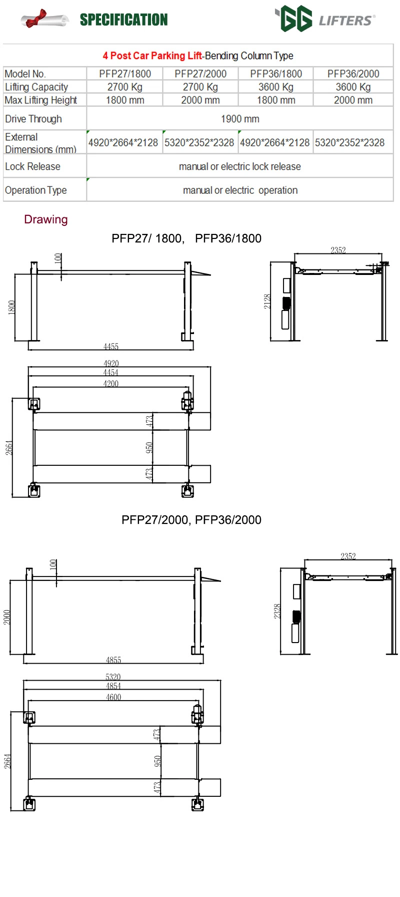 8000 lbs hydraulic 4 post simple lift garage