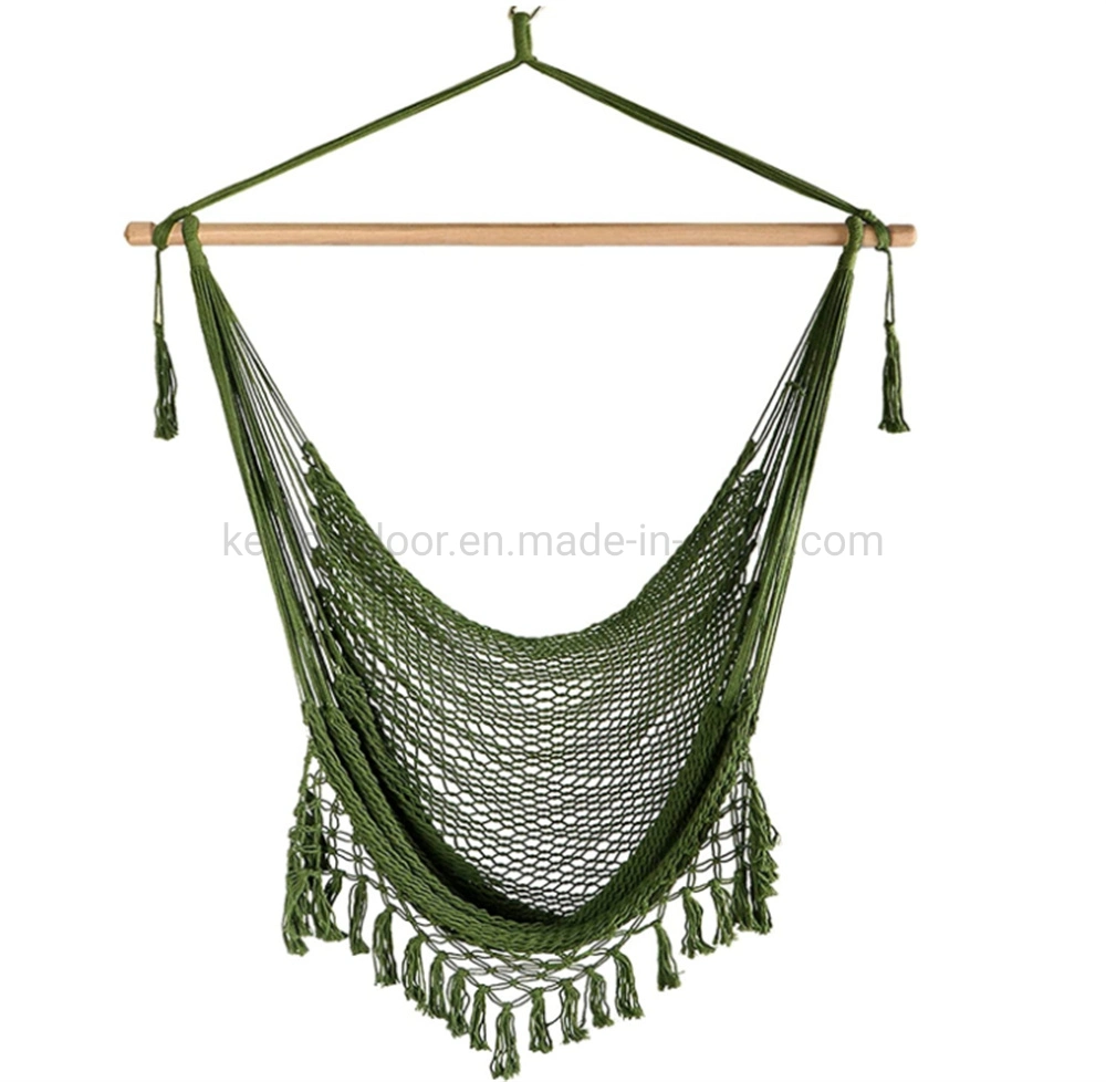 Large Hammock Cotton Rope Hanging Camping Chair Swing with Wood Bar Lightweight Mesh for Indoor Outdoor Porch