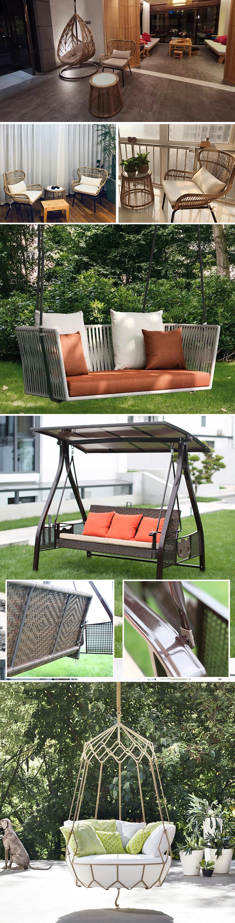 Double Seats Patio Outdoor Furniture Rattan Hanging Swing Chair Low Price