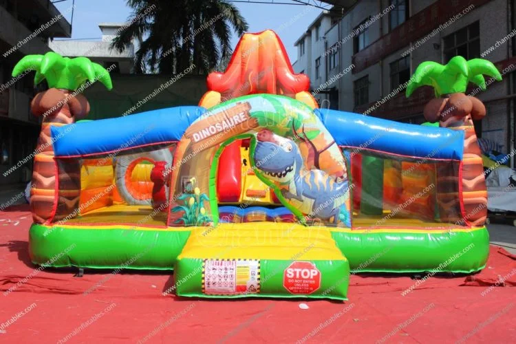 New Design Dinosaur Volcano Kids Playground Tyrannosaurus Rex Combo Jump Outdoor Bounce House Backyard Inflatable Bouncer