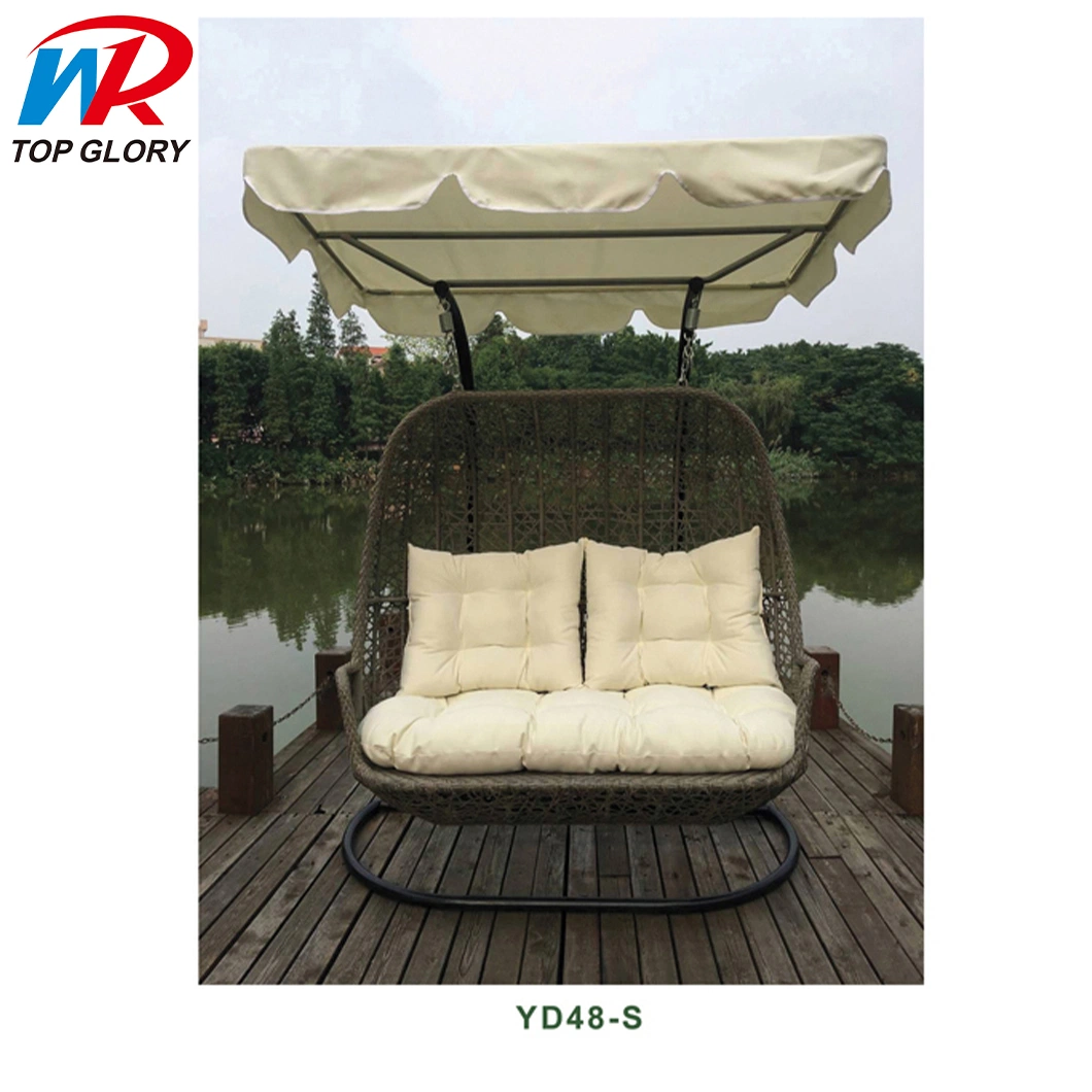 Leisure Outdoor Courtyard Iron Wicker Double Garden Rattan Swing