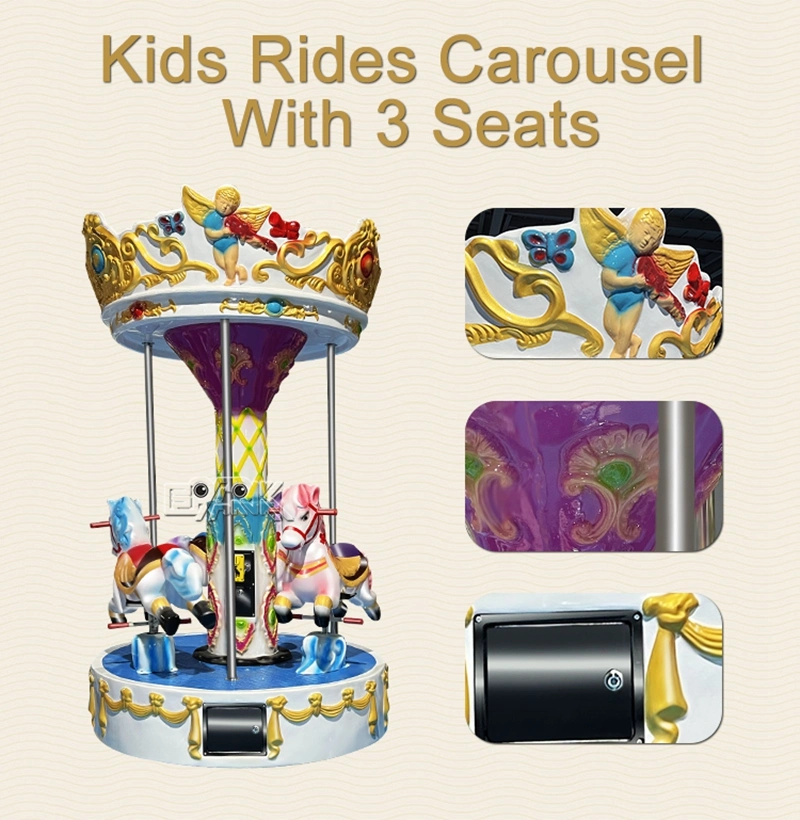 Coin Operated Carousel 3 People Amusement Rides Horse Carousel Merry Go Round