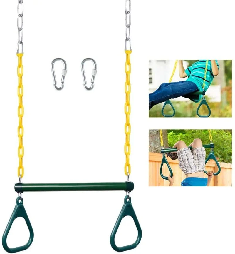 Kid Outdoor Playground Backyard Garden Gym Ring Bar Trapeze Swing with Rings and PVC Coated Chains