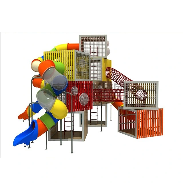Large Amusement Park Toy Wooden Tower Playsets Climbing Games Outdoor Plastic Slide Playground Equipment for Children
