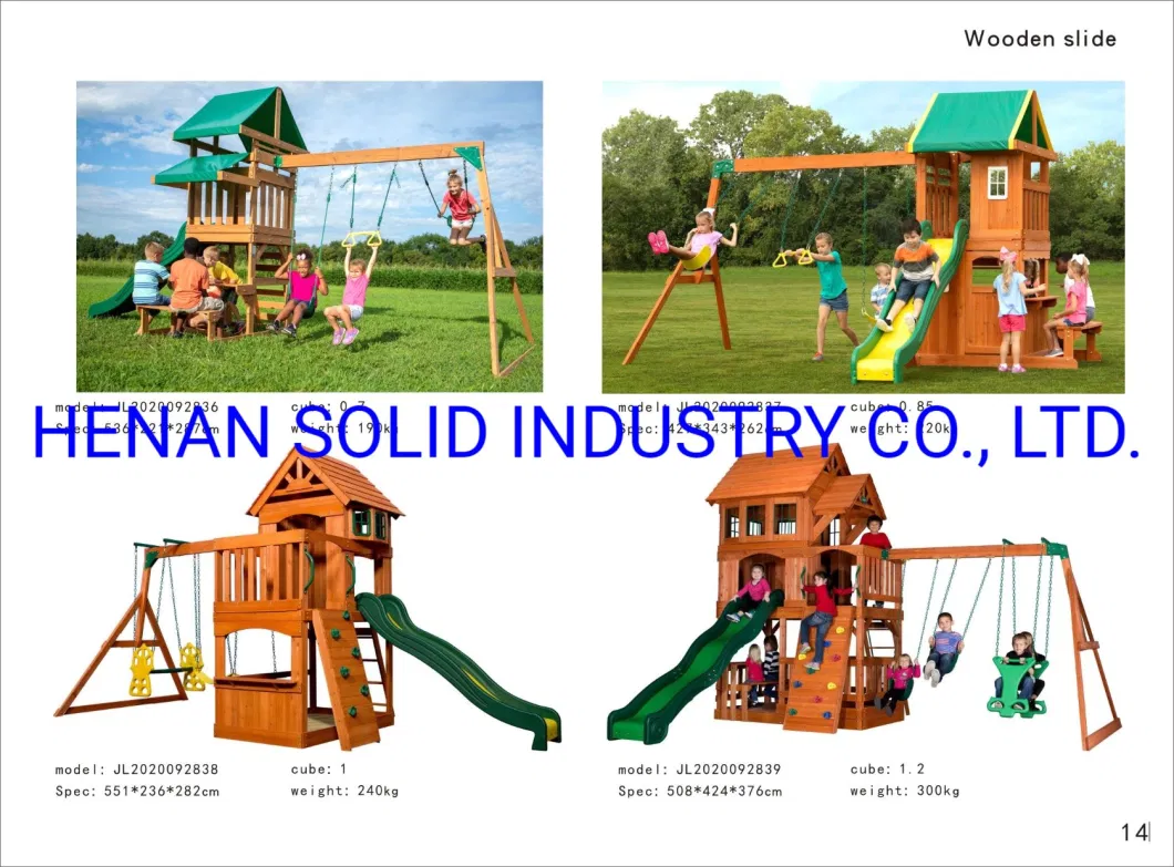 Safety Outdoor Wooden Double Play Center Slide Swing Set for Children