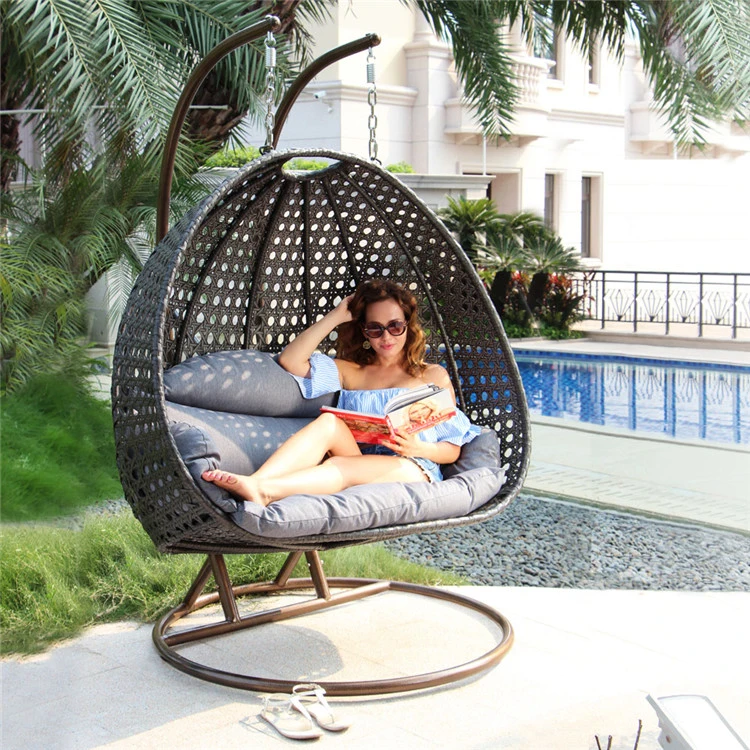 Two Person Outdoor Garden Rattan Hanging Double Chair Swing