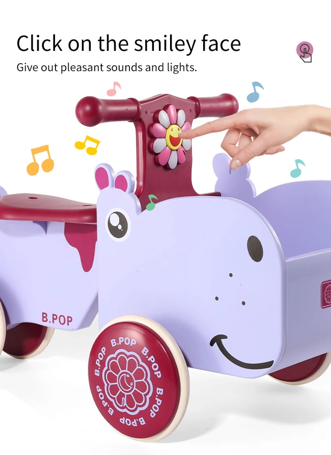 Cartoon Hippo Baby Walker Toys Safe Wheel Toddler Balance Training Cute Ride on Car with Music and Sound Kids Car