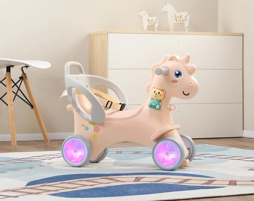 Multifunctional 3 in 1 Baby Rotating Glow Musical Toddler Walker Plastic Kids Unicorn Cartoon Rocking Horse Ride on Animals Toys