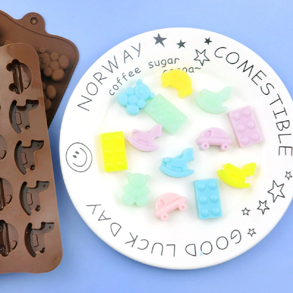 Silicone Chocolate Mold, Toy Series, Rocking Horse, Car, Toy Brick Blocks and Teddy Bear, Non-Stick, Food Grade Silicone, Baking Mold or Ice Tray Wbb17536