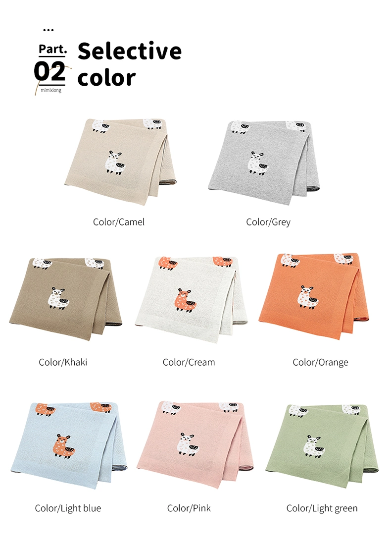 Baby Cartoon Animal Alpaca Pattern Swaddle Organic Cotton Knitted Blankets