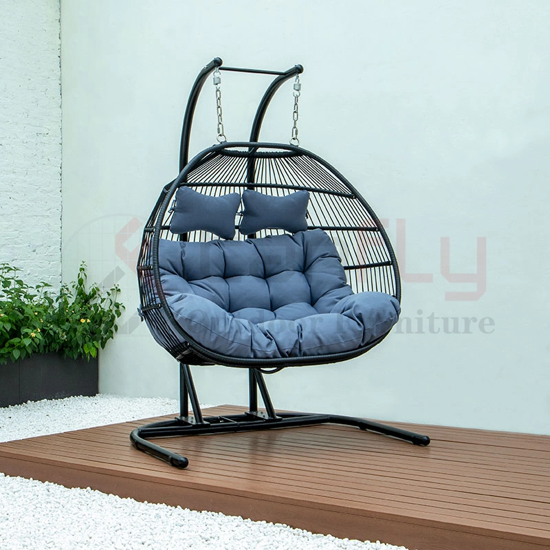 Two Persons Hanging Egg Chair Double Seats Rattan Swing Chair with U-Shaped Base Popular