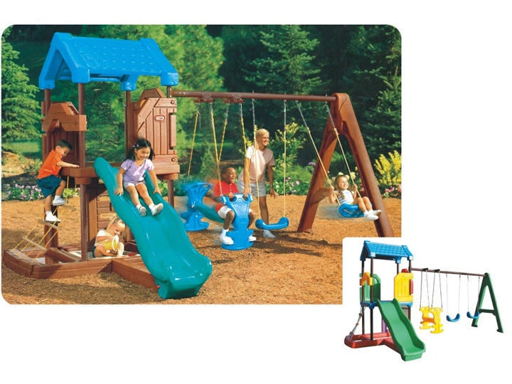 Children Outdoor Plastic Playground Playhouse, Swing Set and Slide