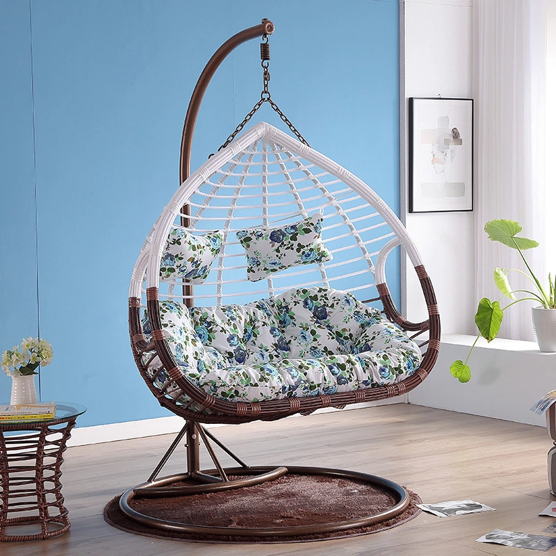 Outdoor Double Swing Chair with Stand Indoor 2 Person Hanging Chair Foldable Twins Patio Chair, Large Hand-Woven Wicker Garden Loveseat Hammock