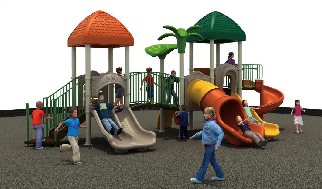 Small Outdoor Wooden Playground with Plastic Slide Manufacturer Price