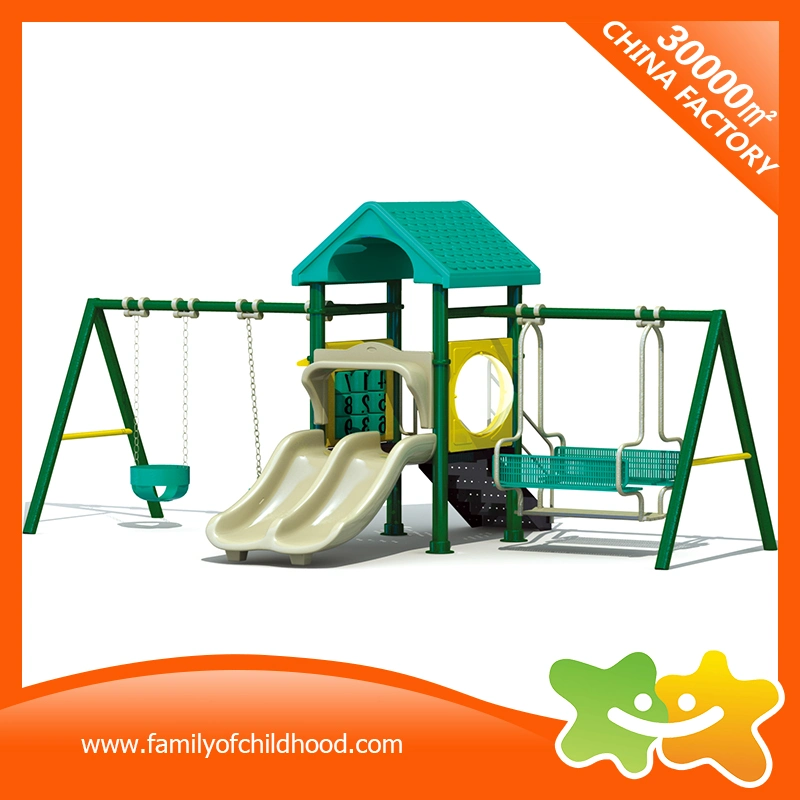 Mini Green House Style Outdoor Slide and Swing for Children