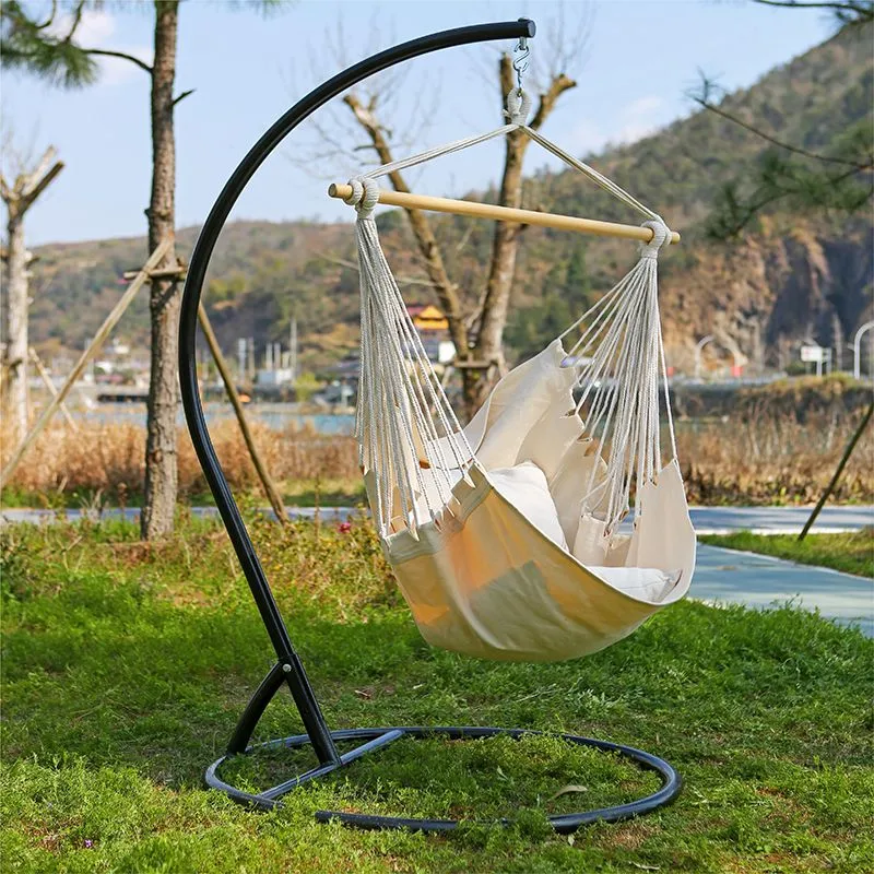 Outdoor Garden Patio Leisure Porch Swing Seat Hanging Brazilian Swing Hammock Cotton Canvas Rope Hanging Chair