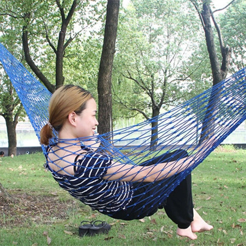 Portable Leisure Hanging Mesh Nylon Rope Hammock Swing Outdoor Garden Balcony Backyard Patio Wbb16933