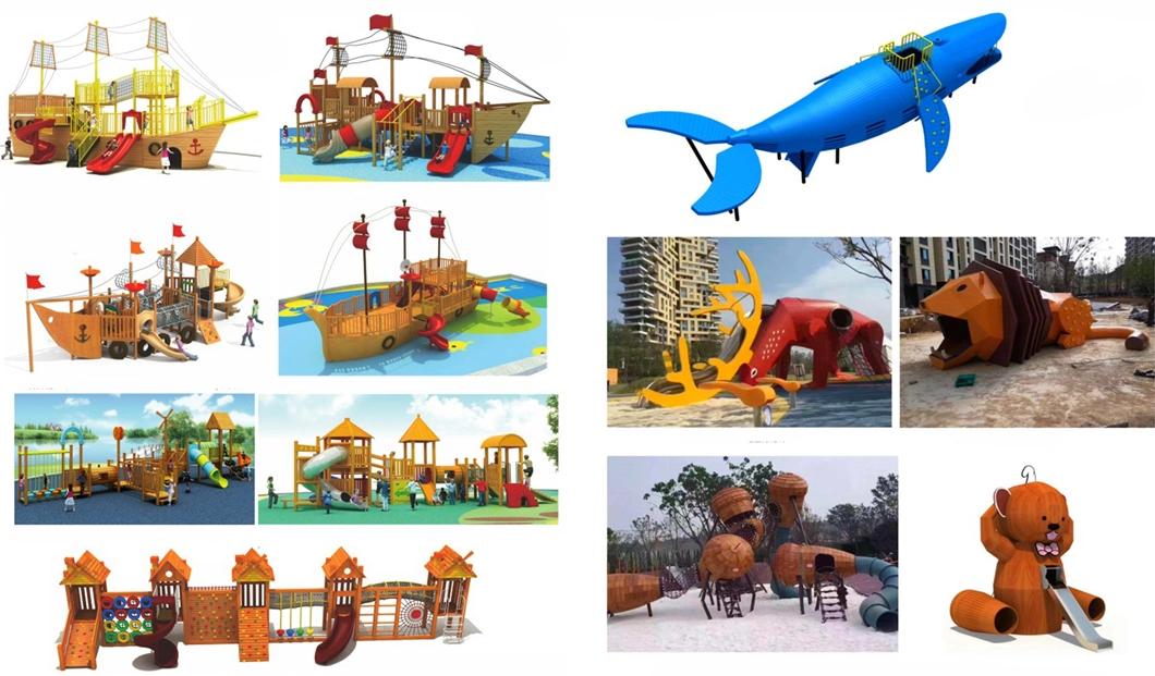 Customized Park Outdoor Wooden Playground Equipment Slide Combination