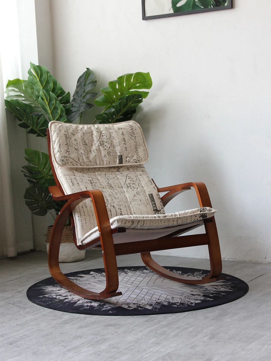 Nordic Original Wood Curved Wood Elderly Pregnant Women Chair Leisurely Backing Hand Swing Bend Rocking Chair